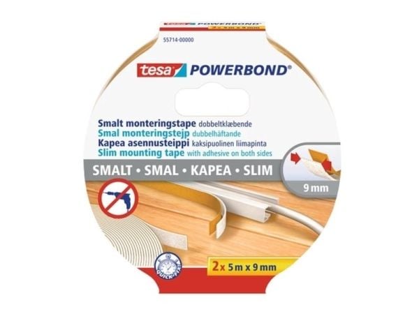 TESA dobbeltsidig POWERBOND-tape (2 stk) 5 m x 9 mm WASKA