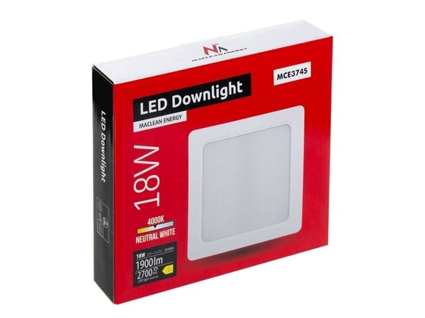 Maclean SLIM innfelt LED taklampe 18W nøytral hvit 4000K 170*170*26 mm 1800 lm MCE374 S