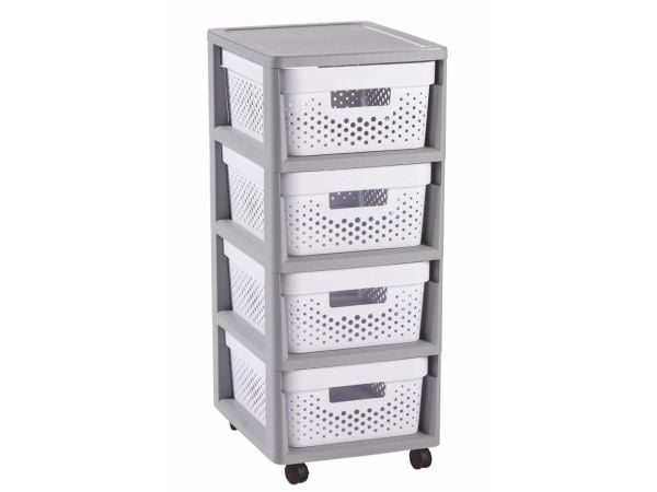 Curver Chariot à roulettes Infinity - 4 tiroirs DE 10 l - roulettes - Table d''appoint - Blanc