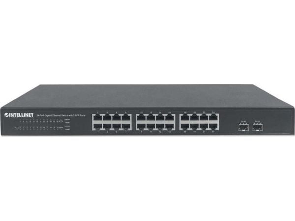INTELLINET 24-portars Gigabit Ethernet-switch med 2 SFP-portar