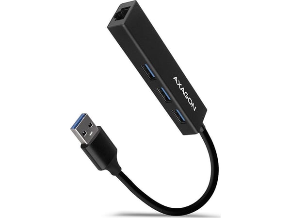 AXAGON HMA-GL3A 3x USB-A + GLAN, USB3.2 Gen 1-hub, metall, 20 cm USB-A-kabel *USBAM *USBAF *RJ45F