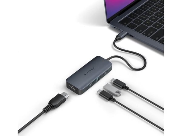 HYPER HD4001GL, USB 3.2 Gen 1 (3.1 Gen 1) Type-C, USB 3.2 Gen 1 (3.1 Gen 1) Type-C, 10000 Mbps, 60 Hz, 3840 x 2160, Blå, Grå