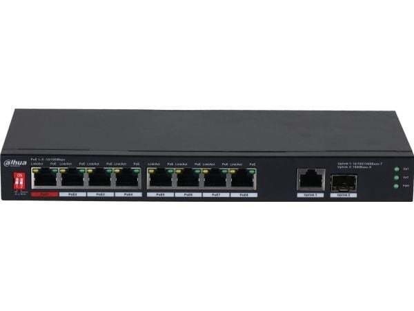 Haarukkakytkin|DAHUA|PFS3110-8ET1GT1GF-96|Pöytä/jalusta|8x10Base-T / 100Base-TX|1x10Base-T / 100Base-TX / 1000Base-T|2x1000Base-T|PoE-liitännät 8|9...