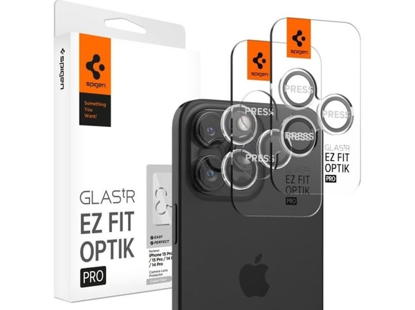 Spigen GLAS.tR EZ Fit Optik Pro, Apple, iPhone 15 Pro / 15 Pro Max / 14 Pro / 14 Pro Max, Naarmuuntumisenkestävä, Läpinäkyvä, 2 kpl