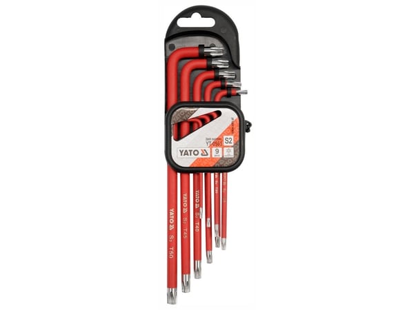 Yato YT-0563, L-torx-nøkkel, T10, T15, T20, T25, T27, T30, T40, T45, T50, Rød, 9 stykker