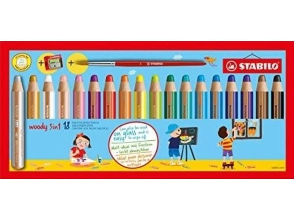 STABILO Woody 3 in 1, Flerfarget, 18 stykker