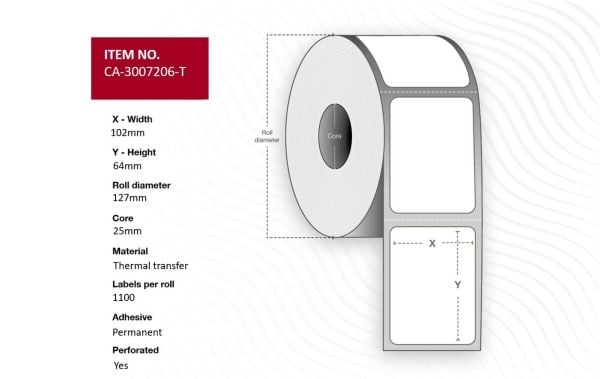 Capture - Permanent häftning - bestruket - perforerad - vit - 102 x 64 mm 4400 etikett (er) (4 rulle/rullar x 1100) etiketter (alternativ för: Zebr...
