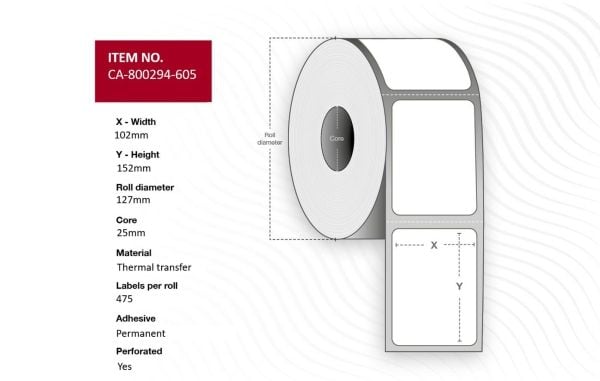 Capture - Permanet adhesiv - ubelagt - perforert - hvit - 102 x 152 mm 5700 etikett(er) (12 rull(er) x 475) merkelapper (alternativ for: Zebra 8002...