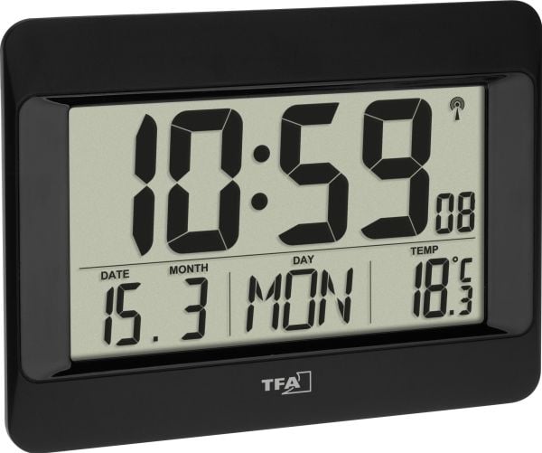 TFA-Dostmann 60.4519.01, Digital vekkerklokke, Rektangel, Sort, Plast, 12/24h, -10 - 50 °C