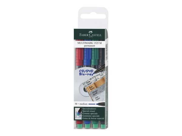 Faber-Castell MULTIMARK 1525 - Markering - permanent - 1 mm - medel - med radergummi (paket om 4)