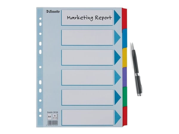 Esselte - Inndeler - 6 deler - for A4 (210 x 297 mm) - med fliker - hvit