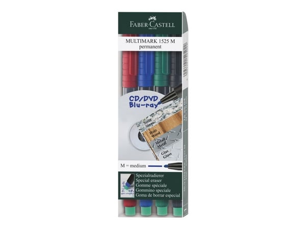 Faber-Castell MULTIMARK 1525 - Markering - permanent - 1 mm - medel - med radergummi (paket om 4)