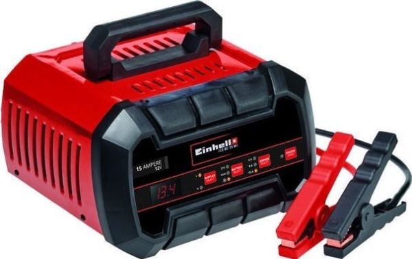 Einhell CE-BC 15 M, 12 V, 230 V, 50 Hz, LED, Overlading, Kortslutning, Sort, Rød
