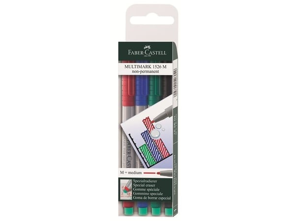 Faber-Castell MULTIMARK 1526 - Markør - ikke-permanent - 1 mm - medium - med viskelær (en pakke 4)