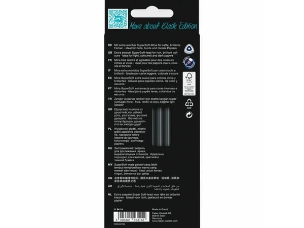 FABER-CASTELL kolmiomaiset värikynät Black Edition, 12 kpl, kolmiomaiset, mustaa puuta, superpehmeä lyijy upealle - 1 kpl (116414)