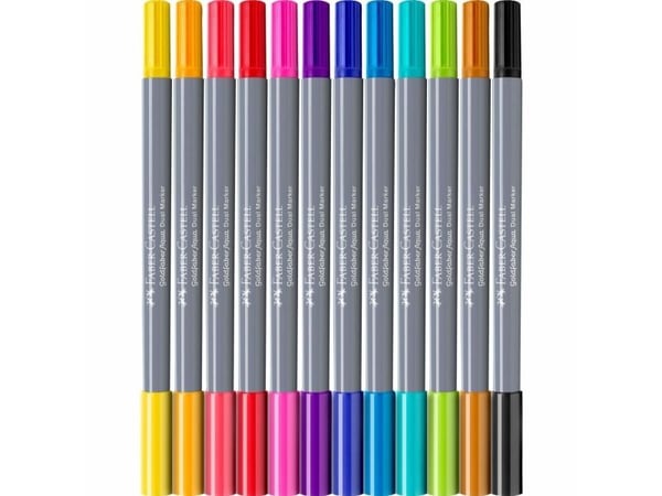 Faber-Castell Creative Studio Goldfaber Aqua - Brush pen and fineliner combo - assorterte farger - vannbasert fargestoffblekk - 4 mm (en pakke 12)