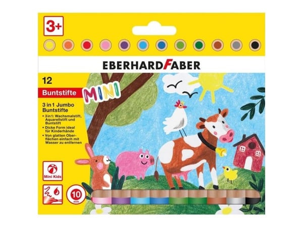 Eberhard Faber MiniMaxi 3in1, Assorterte farger, 12 stykker Eberhard Faber MiniMaxi 3in1, Assorterte farger, 12 stykker