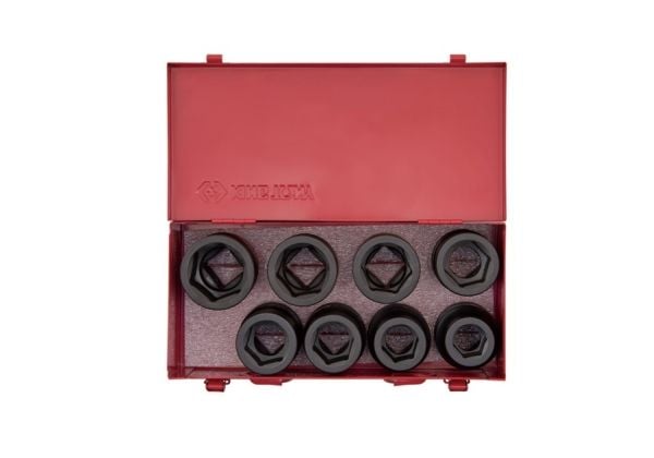 KING TONY slagtoppsett 1" 8 deler, 6 kant 24–41 mm, kasse