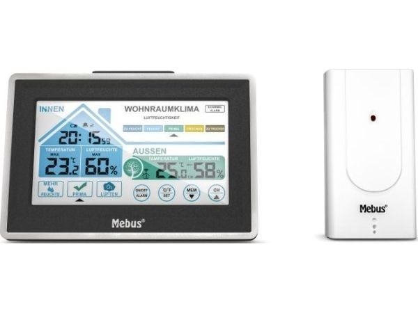 Mebus 01026, Sort, Hvit, Inne hygrometer, Inne Termometer, Utendørs Fuktighetsmåler, Utendørs Barometer, Hygrometer, Termometer, Hygrometer, Termom...