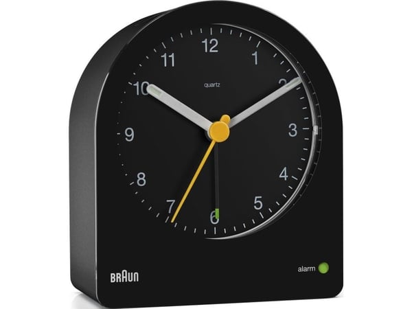 Braun BC22, Kvartsiherätyskello, Pyöreä, Musta, Keltainen, 12 t, Summeri, Analoginen
