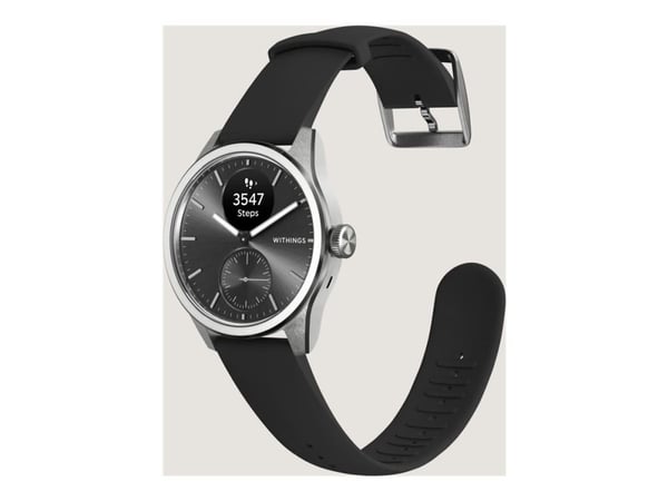 Withings ScanWatch 2 - 42 mm - rostfritt stål - smart klocka med hybridfunktion med band - fluoroelastomer - handledsstorlek: 163-239 mm - monokrom...