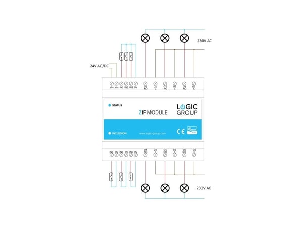 ZIF5029 Intelligent smart Z-Wave-baserad modul med 6 reläutgångar och 6 impulsingångar för montering på