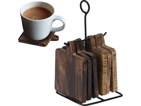 Home Styling Collection träunderlägg för kopp/kastrull, 6 st + metallställ