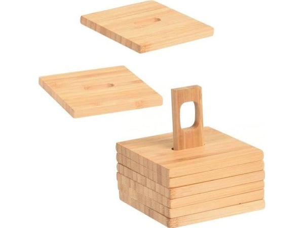 Bambus koppeservanter med stativ 9x9 cm 6 stk