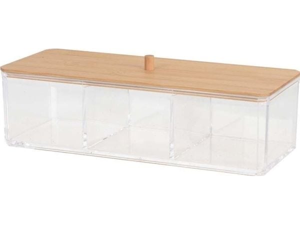 Eleganza oppbevaringsboks for kosmetikk og sminketilbehør i akryl og bambus 23,5x9,5 cm