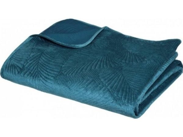Kodin sisustus Leaf Blue 240x260 cm veluurinen päiväpeitto