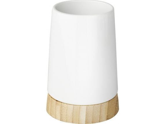 WENKO 17675100, Frittstående tannbørsteholder, Bamboo, Keramisk, Hvit, Tre, Bord, 85 mm, 85 mm