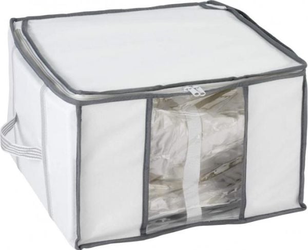 WENKO Soft Box S, Myk klesoppbevaringsbag, Gjennomsiktig, Hvit, Polyethylen, Polypropylen (PP), Glidelås, 40 cm, 25 cm