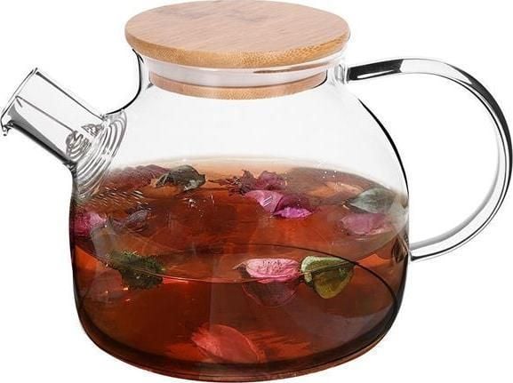 Excellent Houseware Lasi kannu siivilällä vedelle teetä yrttejä kuumia juomia kahvalla kansi 1 l