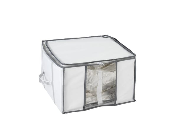 WENKO Soft Box S, Myk klesoppbevaringsbag, Gjennomsiktig, Hvit, Polyethylen, Polypropylen (PP), Glidelås, 40 cm, 25 cm