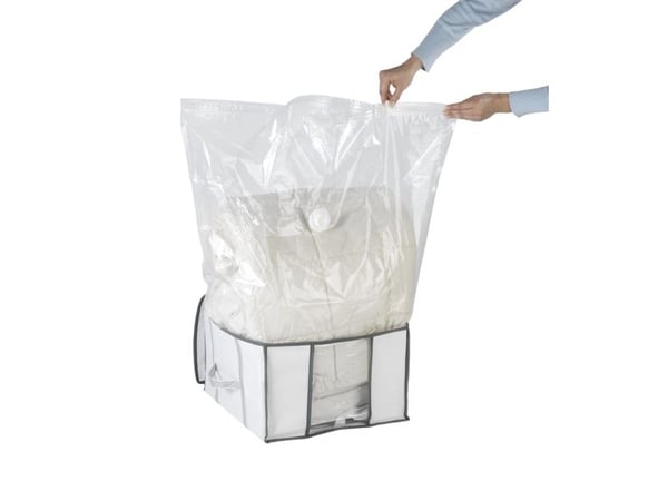 WENKO Soft Box S, Myk klesoppbevaringsbag, Gjennomsiktig, Hvit, Polyethylen, Polypropylen (PP), Glidelås, 40 cm, 25 cm