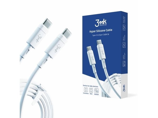 3MK HyperSilicon Kabel USB-C/USB-C kabel hvit 1m 60W 3A