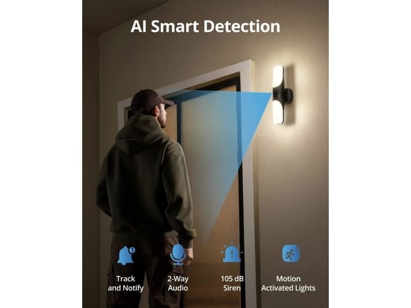 Eufy T84A1311, IP-sikkerhetskamera, Utendørs, Koblet med ledninger (ikke trådløs), Amazon Alexa & Google Assistant, 1200 lm, Vegg