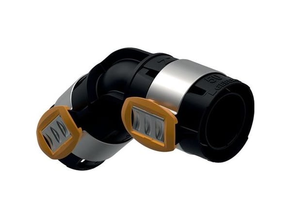Geberit FlowFit mutka 45°, 50 mm, musta PPSU