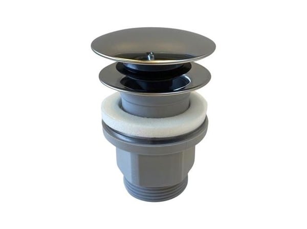 Ideal Standard 1 1/4" forkromet push open bundventil i plast med topcover i rustfrit stål