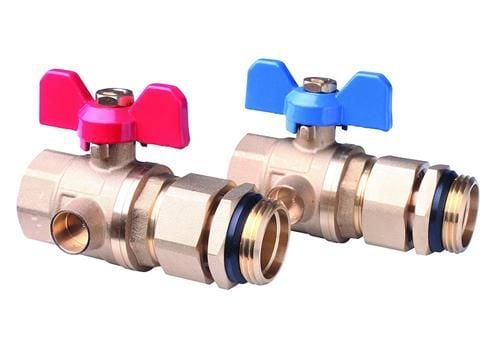 Danfoss kuglehanesæt 1'' 2stk - Med nippel/omløber. Til gulvvarmemanifolde FHF og FHF-F