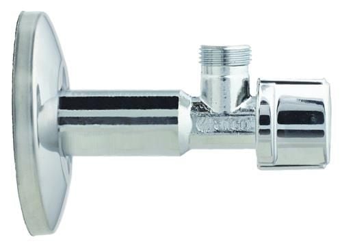 BROEN Arcofix stopventil lang model nippel/nippel 1/2" x 3/8" i krom med Ø70mm roset. Leveres uden omløber til 10mm kobberrør #744524033
