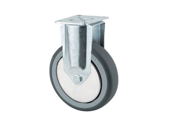 Fast hjul, gummi, 75 mm, 75 kg, glideleje, med plade Byggehøjde: 100 mm. Driftstemperatur: -20°/+60