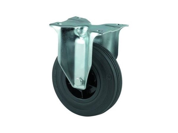 Fast hjul sort massiv gummi Ø160 mm 135 kg rulleleje med plade Byggehøjde: 200 mm. Driftstemperatur
