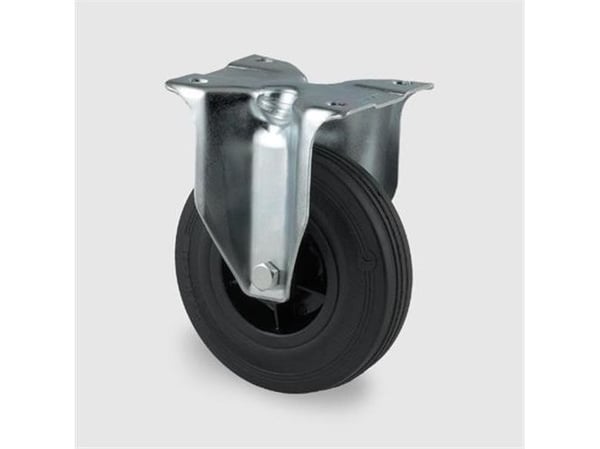 Fast hjul sort massiv gummi Ø200 mm 200 kg rulleleje med plade Byggehøjde: 240 mm. Driftstemperatur