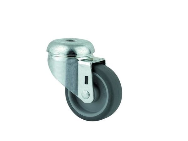 Drejeligt hjul gummi Ø50 mm 40 kg glideleje med bolthul Byggehøjde: 69 mm. Driftstemperatur: -20°/+