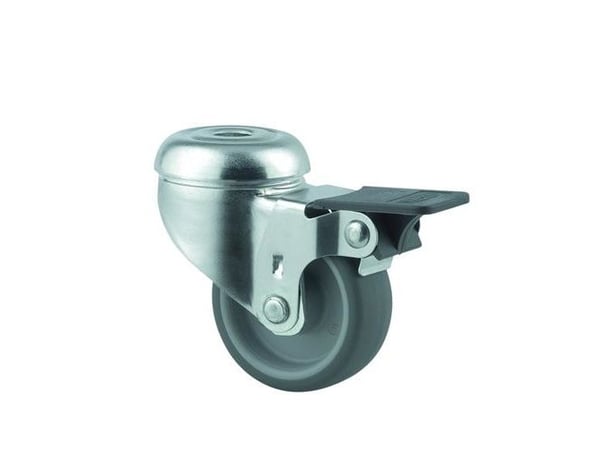 Jarrullinen kääntöpyörä, kumi, 50 mm, 50 kg, liukulaakeri, pultinreiällä Asennuskorkeus: 69 mm