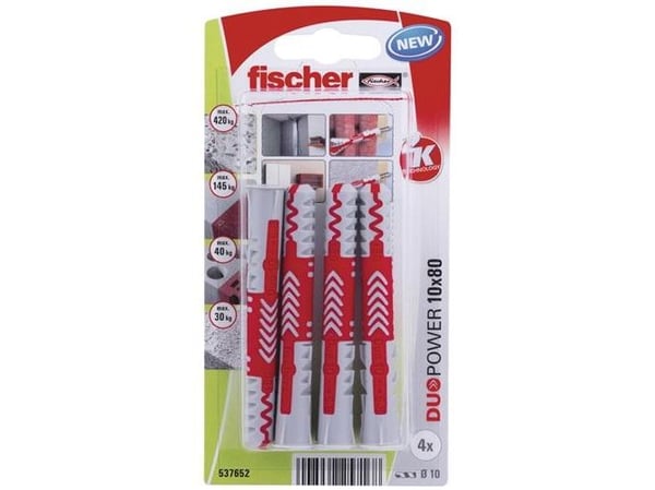 Fischer 537652, Veggplugg, Murstein, Betong, 80 mm, 1 cm, 9 cm, 6 mm
