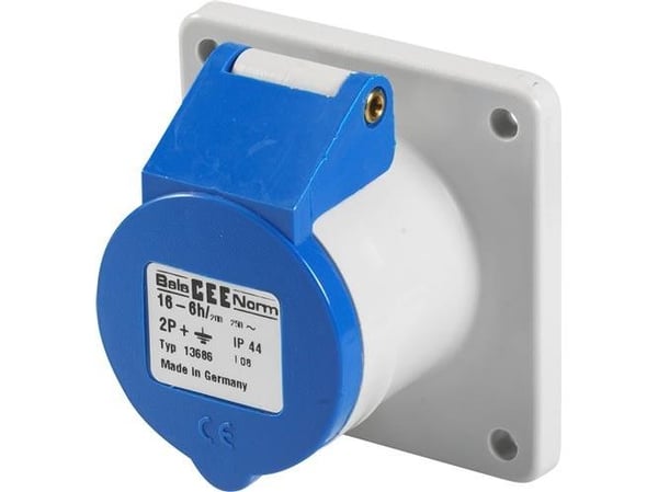 BALS CEE pistorasia upotettuH6 230V 16A 3-napainen sinertävä laippa 75x75 mm, Quick Connect®IP44, polyamidi