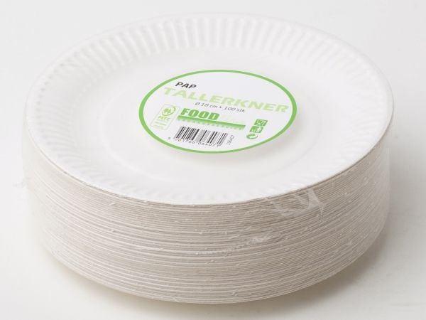 Tallerken Middag, Rund indvendig diameter 180.0 mm biologisk nedbrydeligt papir, hvid komposterbar,