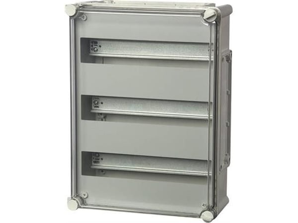 FIBOX DIN-skinnekasse HxBxD 380x280x130 mm komplet med sidehængslet låg 3x14M IP65